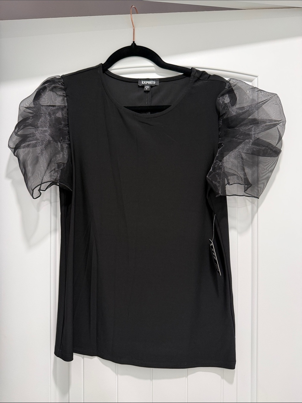 Express Black Top with Sheer Puff Sleeves